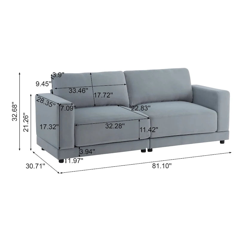 Modern Upholstery Sofa Loveseat with Square Arms