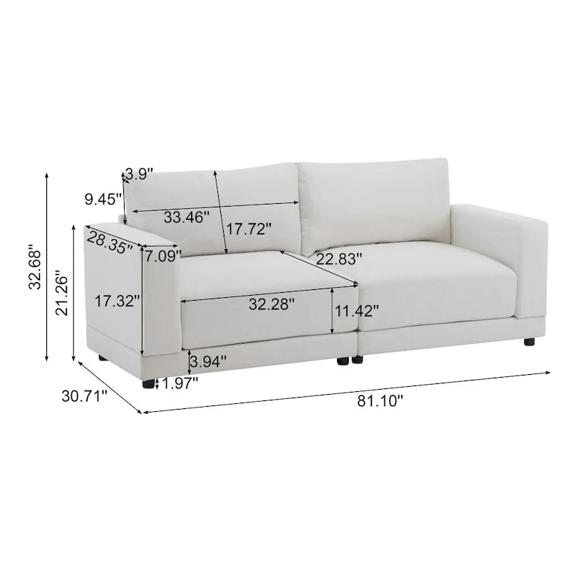 Modern Upholstery Sofa Loveseat with Square Arms