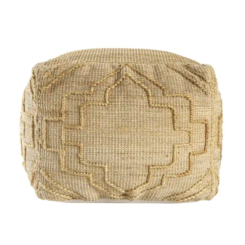 Natural Jute Blend Cube Quatrefoil Pouf Ottoman