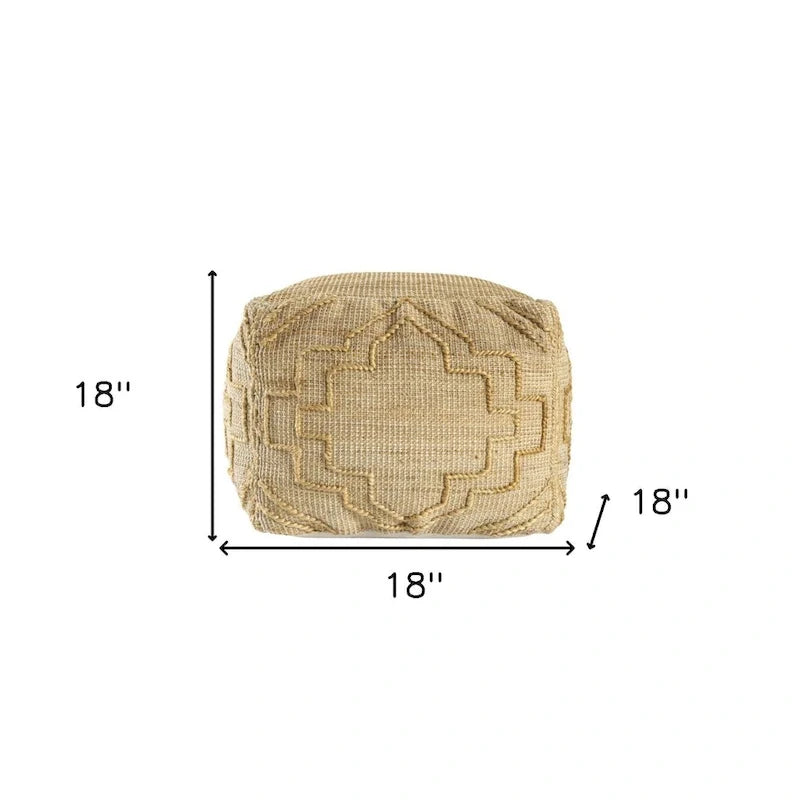 Natural Jute Blend Cube Quatrefoil Pouf Ottoman