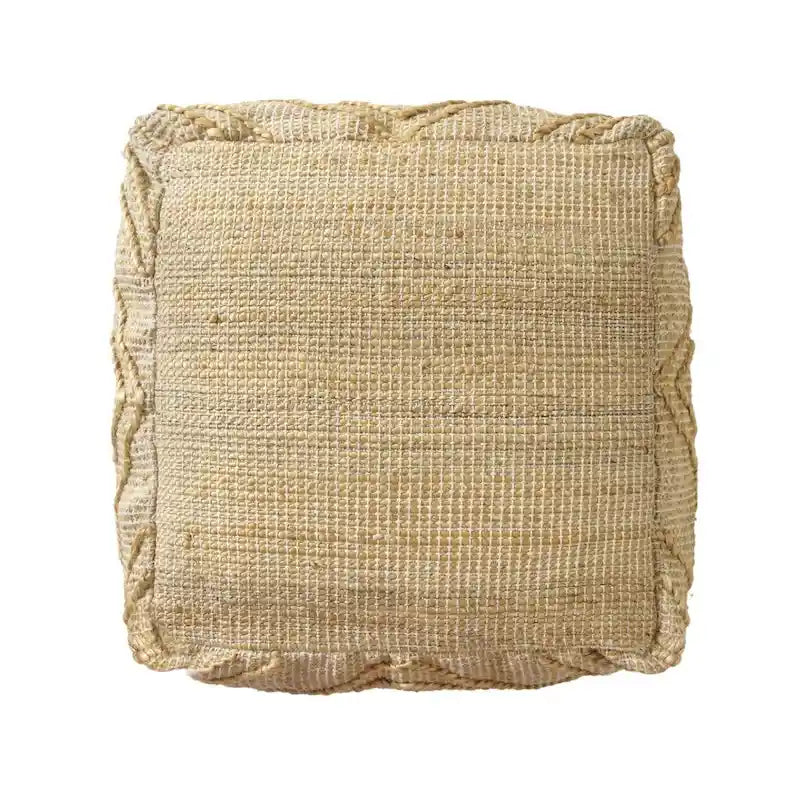 Natural Jute Blend Cube Quatrefoil Pouf Ottoman