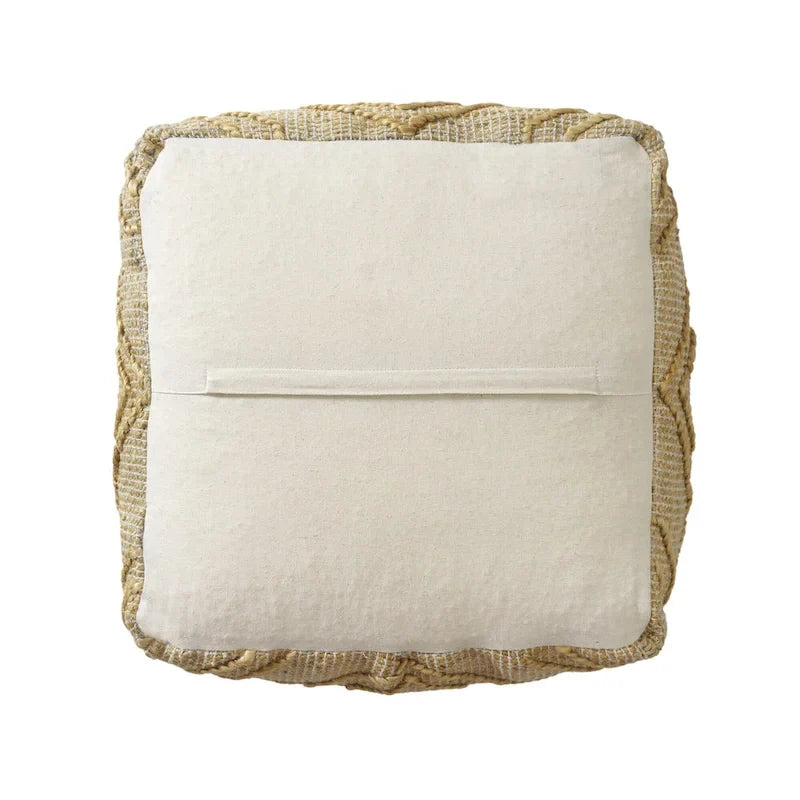 Natural Jute Blend Cube Quatrefoil Pouf Ottoman