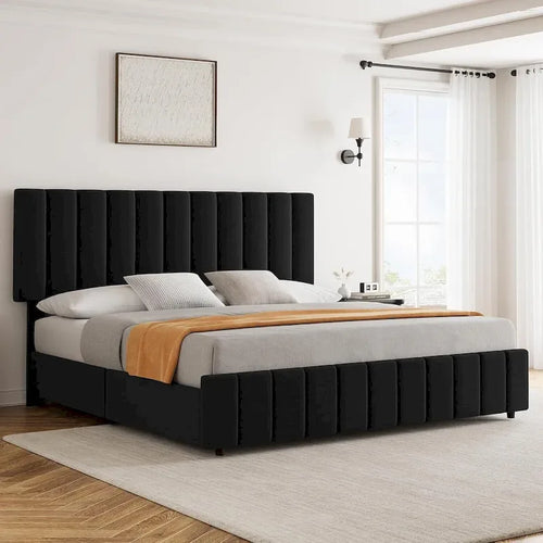 Struttura letto con 4 cassetti contenitore e testiera regolabile