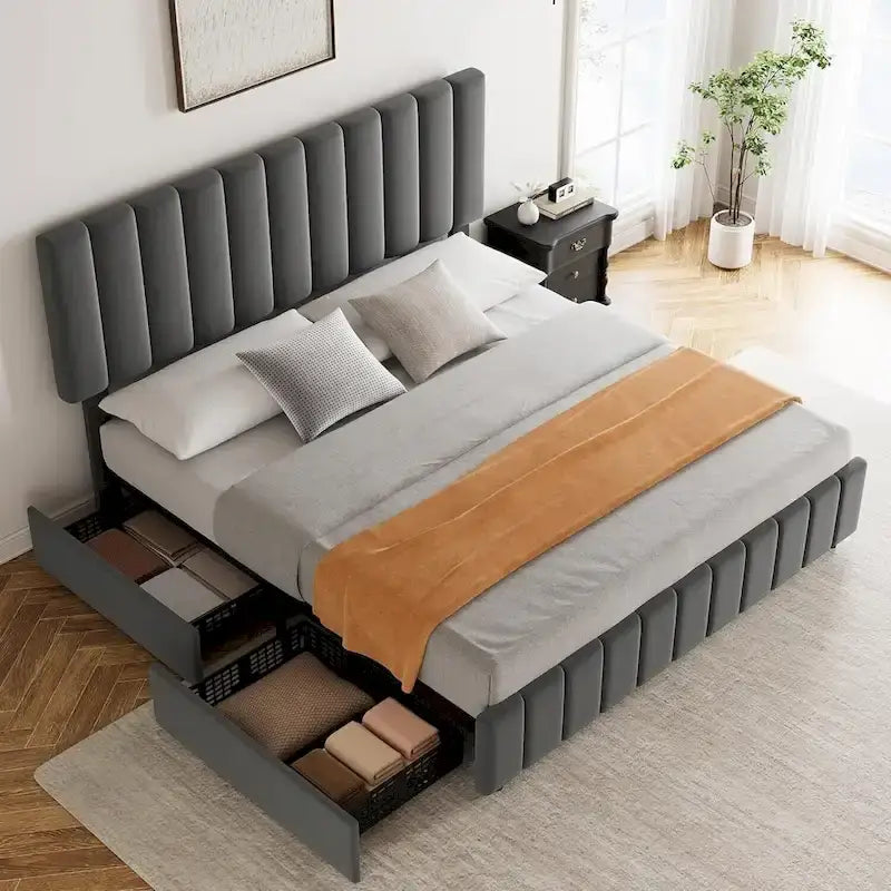 Struttura letto con 4 cassetti contenitore e testiera regolabile