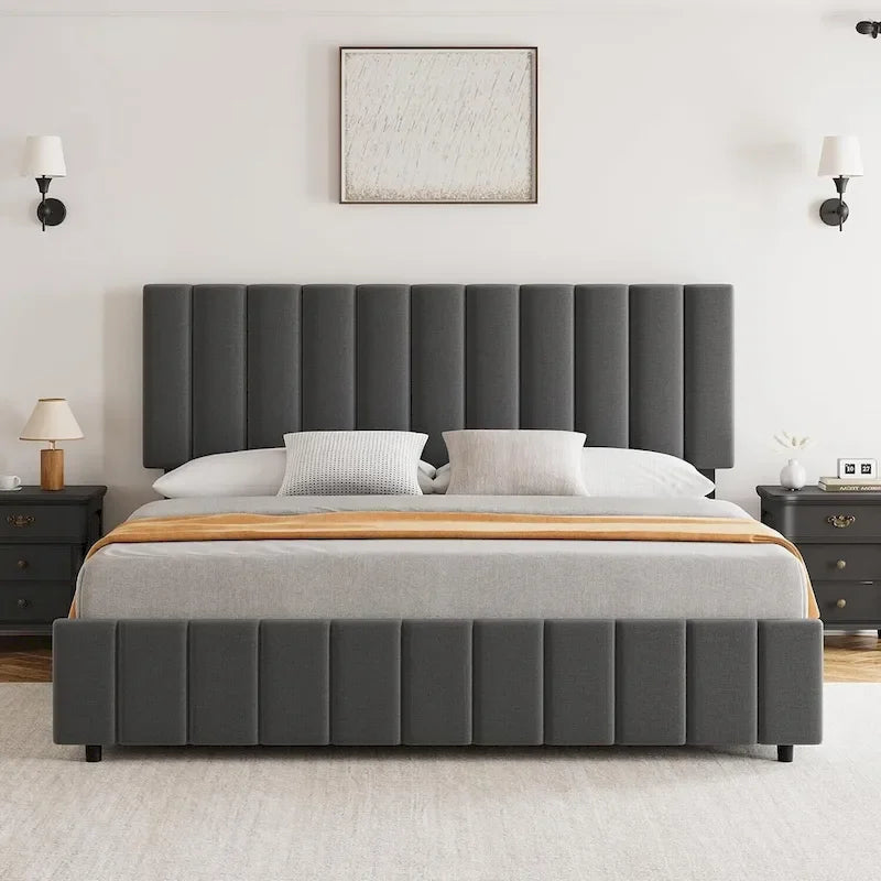 Bed Frame with 4 Storage Drawers and Adjustable Headboard