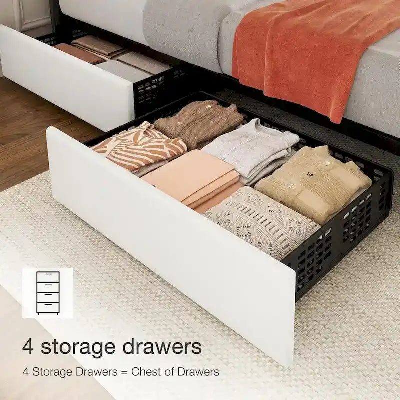 Bed Frame with 4 Storage Drawers and Adjustable Headboard