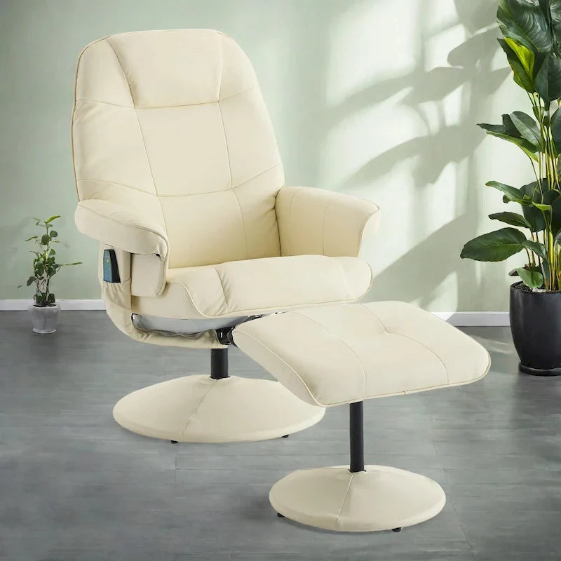PU Leather 360 Swivel Massage Recliner Chair with Ottoman