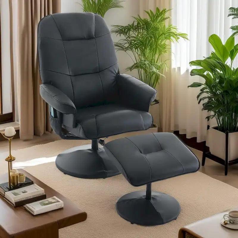 Poltrona reclinabile massaggiante girevole a 360° in pelle PU con pouf