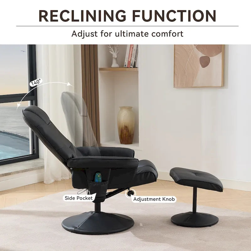 PU Leather 360 Swivel Massage Recliner Chair with Ottoman