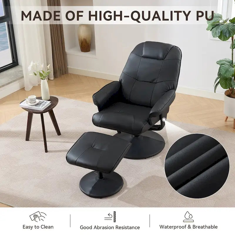 PU Leather 360 Swivel Massage Recliner Chair with Ottoman