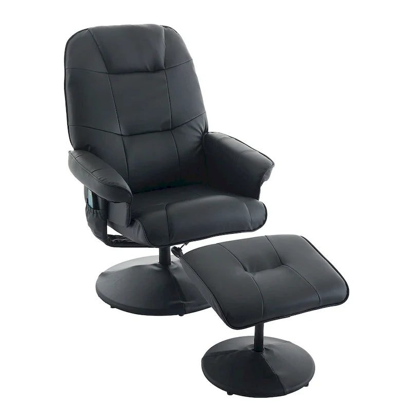 PU Leather 360 Swivel Massage Recliner Chair with Ottoman