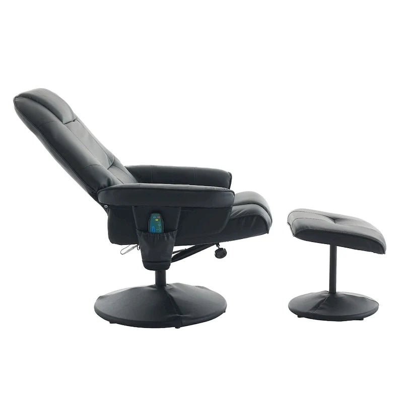 PU Leather 360 Swivel Massage Recliner Chair with Ottoman