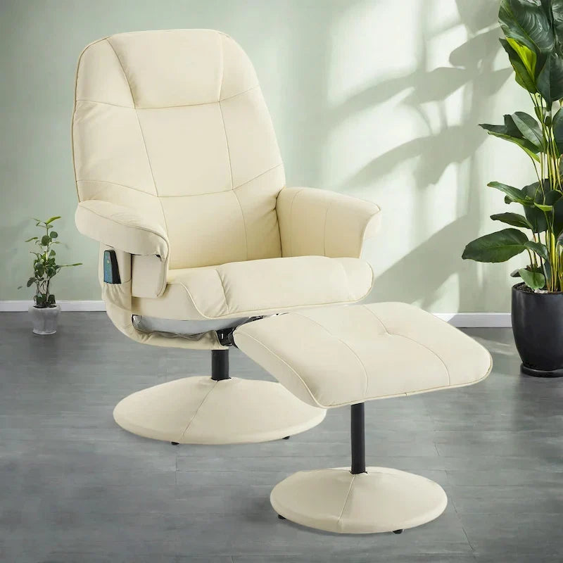 PU Leather 360 Swivel Massage Recliner Chair with Ottoman