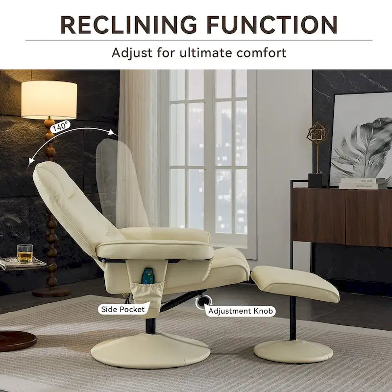 PU Leather 360 Swivel Massage Recliner Chair with Ottoman