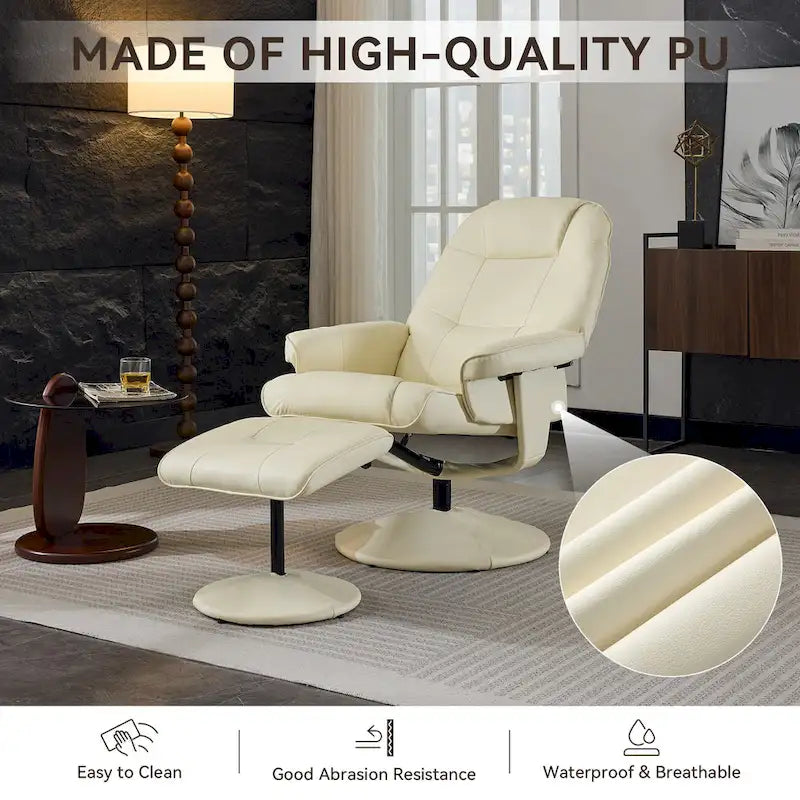 PU Leather 360 Swivel Massage Recliner Chair with Ottoman