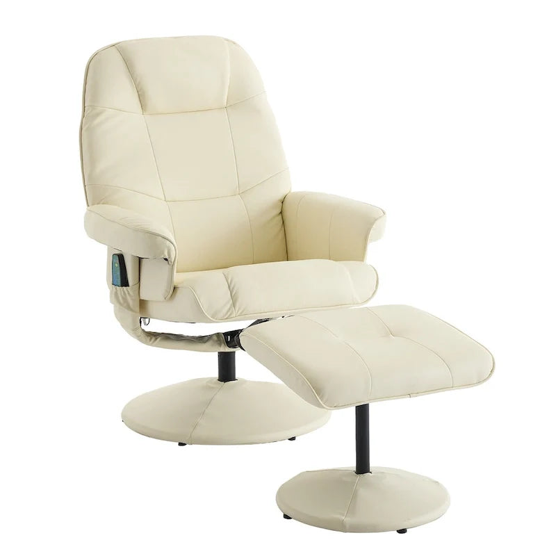 PU Leather 360 Swivel Massage Recliner Chair with Ottoman