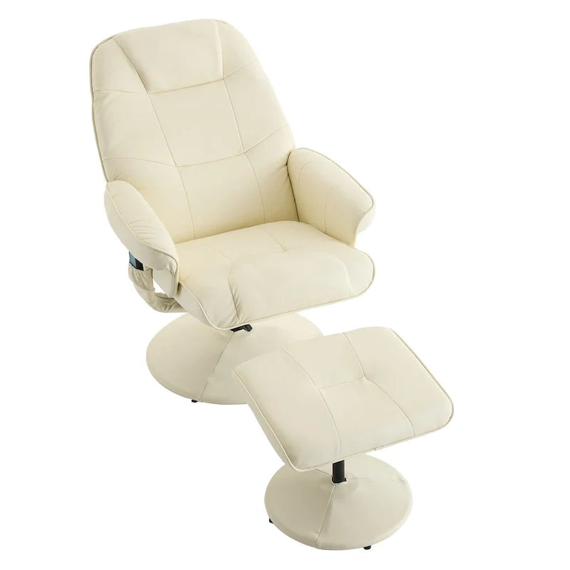 PU Leather 360 Swivel Massage Recliner Chair with Ottoman