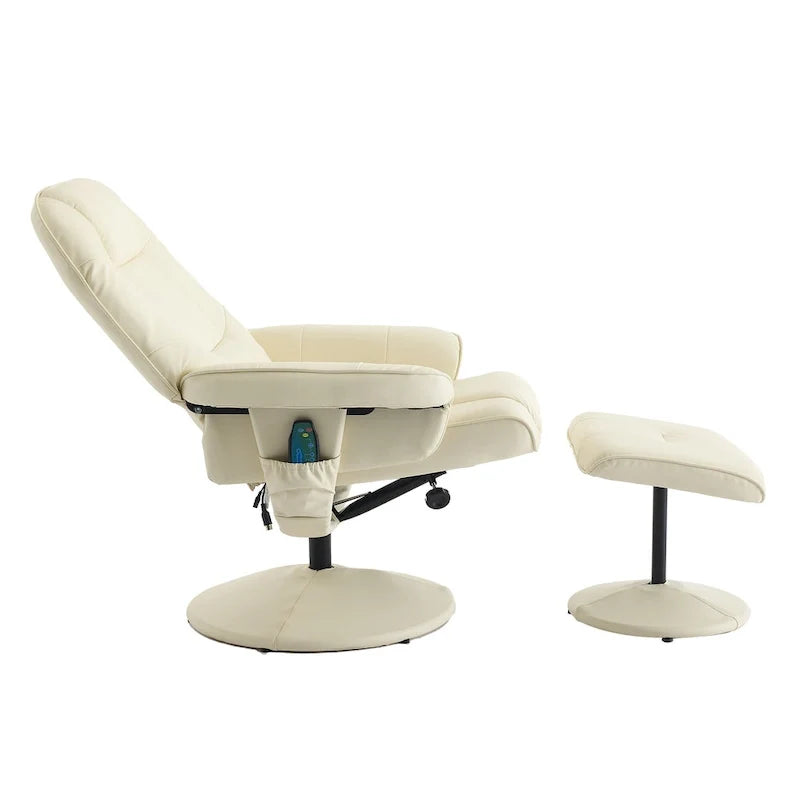 PU Leather 360 Swivel Massage Recliner Chair with Ottoman