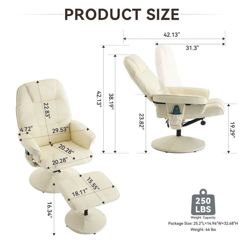 PU Leather 360 Swivel Massage Recliner Chair with Ottoman