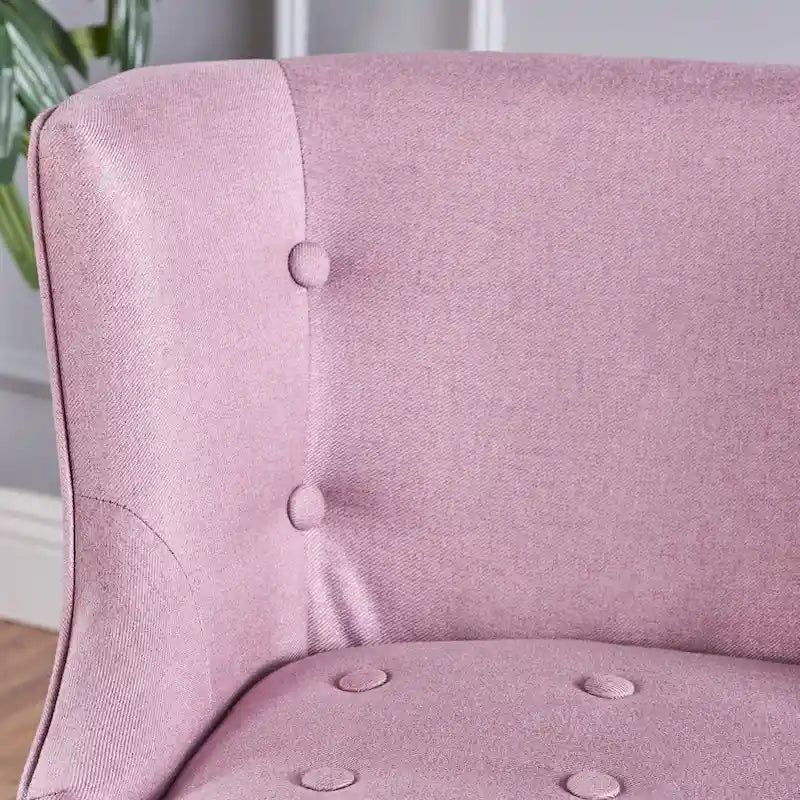 Poltrona decorativa moderna color viola lavanda, con impunture a waffle e bottoni