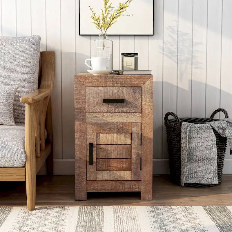 Rustic Warm Natural Tone 23-inch Solid Wood Storage Side Table
