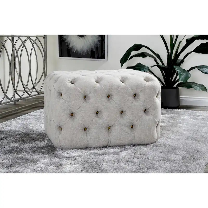 Linen Fabric Tufted Ottoman - Beige