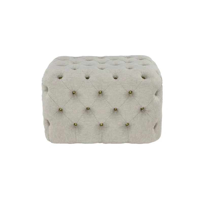 Linen Fabric Tufted Ottoman - Beige