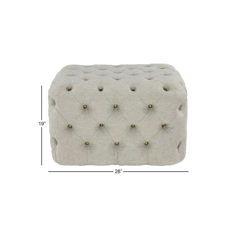 Linen Fabric Tufted Ottoman - Beige