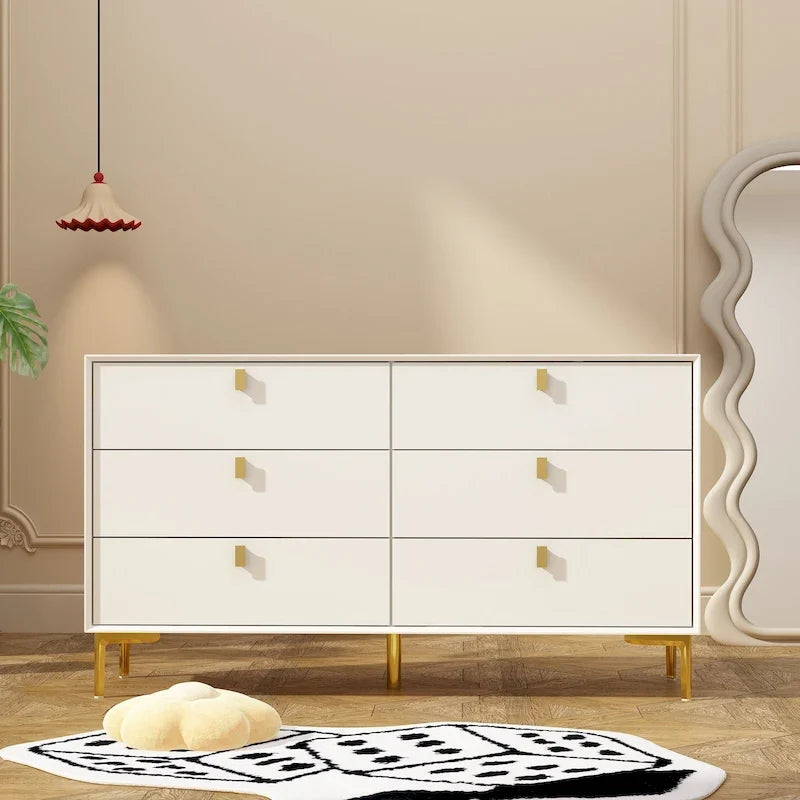 Cassettiera moderna per camera da letto, con 6 cassetti e doppia credenza