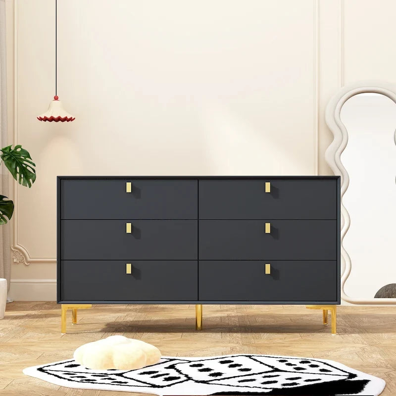 Cassettiera moderna per camera da letto, con 6 cassetti e doppia credenza