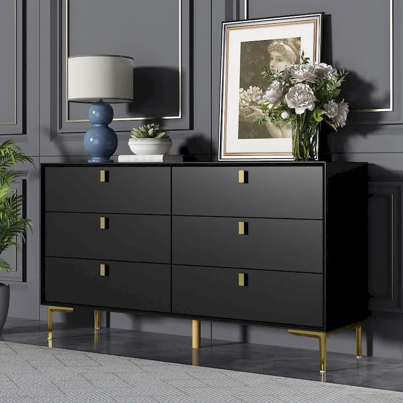 Cassettiera moderna per camera da letto, con 6 cassetti e doppia credenza