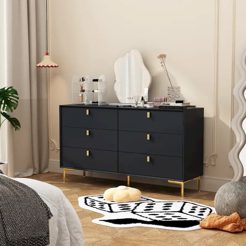 Cassettiera moderna per camera da letto, con 6 cassetti e doppia credenza