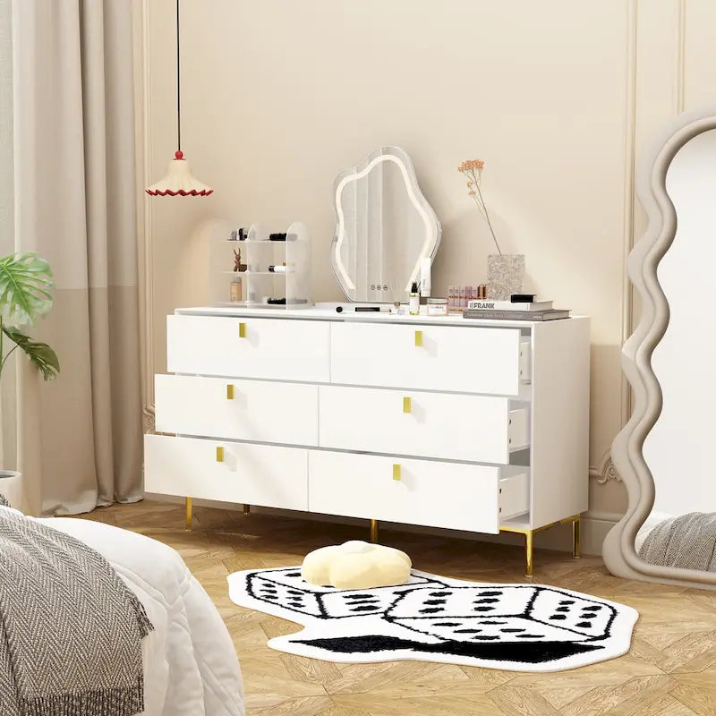 Cassettiera moderna per camera da letto, con 6 cassetti e doppia credenza