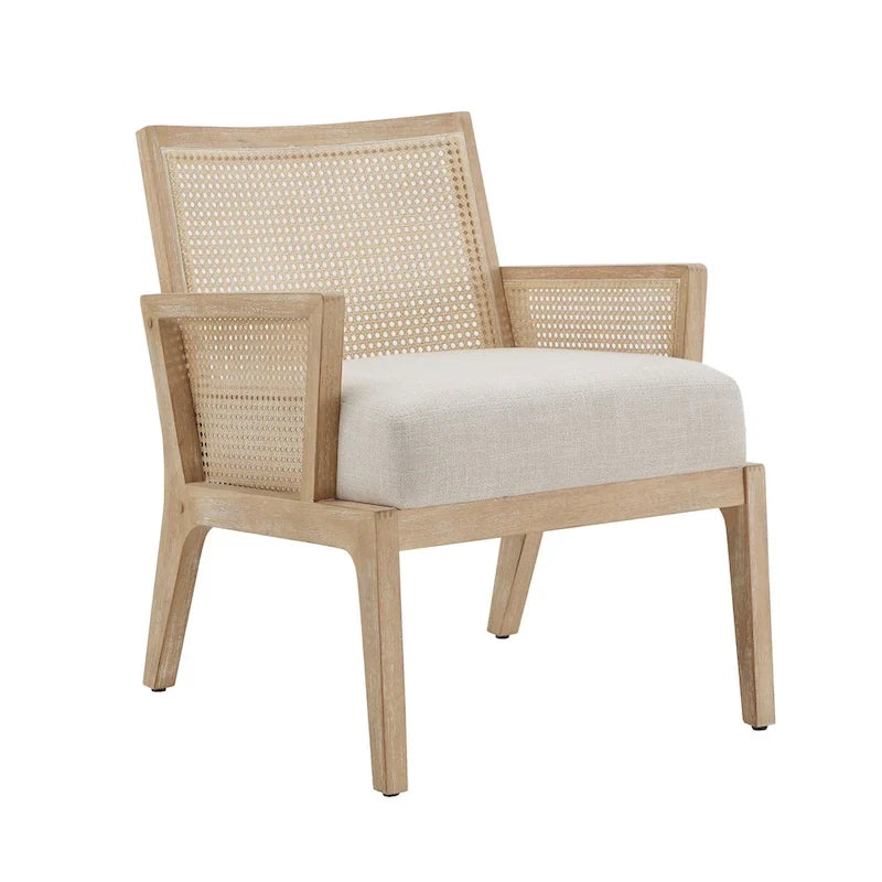 Natural Finish Fabric Cane Accent Chair