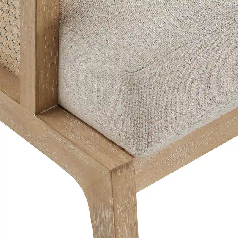 Natural Finish Fabric Cane Accent Chair