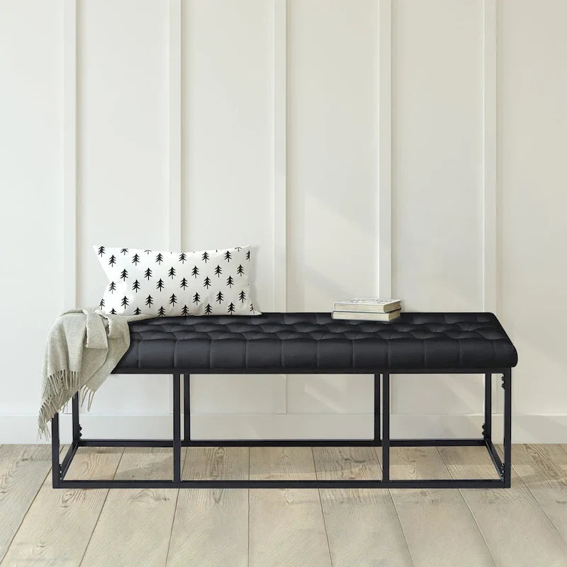 Porthos Home Ellie Faux Leather Accent Bench with Metal Frame Base