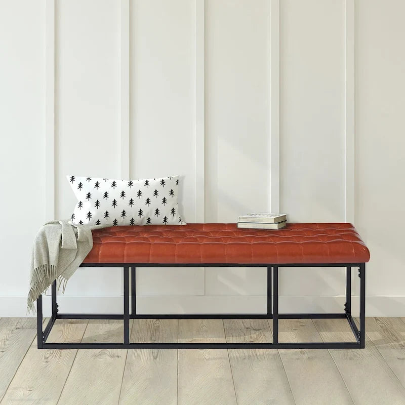 Panca decorativa in similpelle con base in metallo