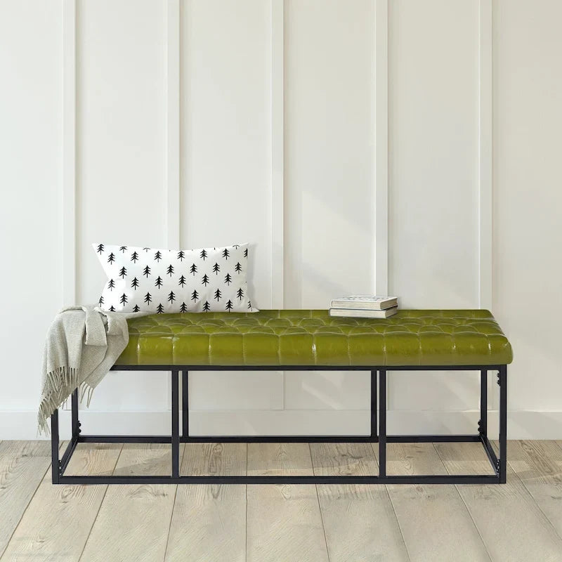 Panca decorativa in similpelle con base in metallo