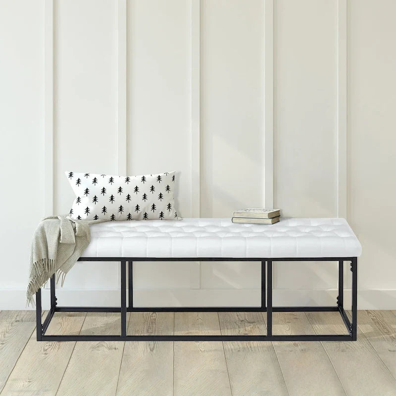 Panca decorativa in similpelle con base in metallo