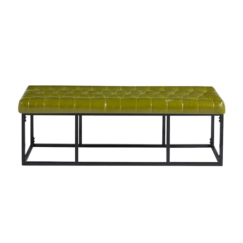Faux Leather Accent Bench with Metal Frame Base