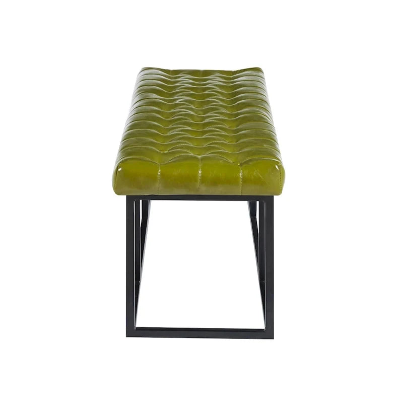 Faux Leather Accent Bench with Metal Frame Base