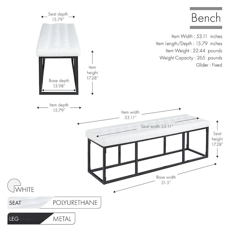 Faux Leather Accent Bench with Metal Frame Base