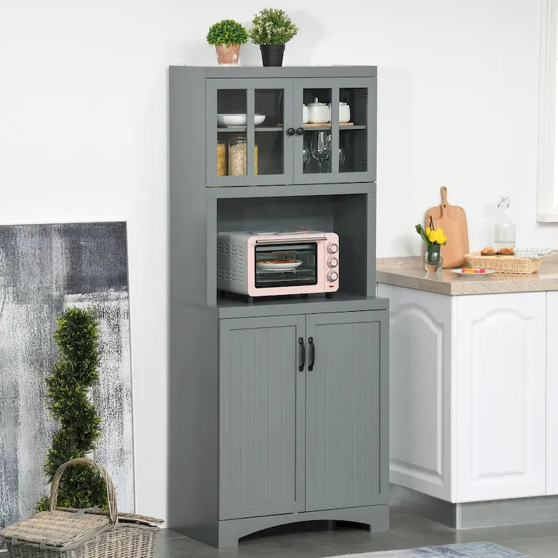 HOMCOM Accent Kitchen Buffet and Hutch Wooden Storage Cupboard with Glass Framed Door, and Microwave Space