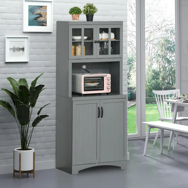 Accent Kitchen Buffet and Hutch Wooden Storage Cupboard with Glass Framed Door