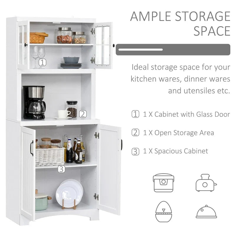 Accent Kitchen Buffet and Hutch Wooden Storage Cupboard with Glass Framed Door