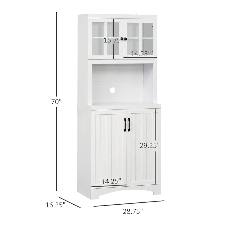Accent Kitchen Buffet and Hutch Wooden Storage Cupboard with Glass Framed Door