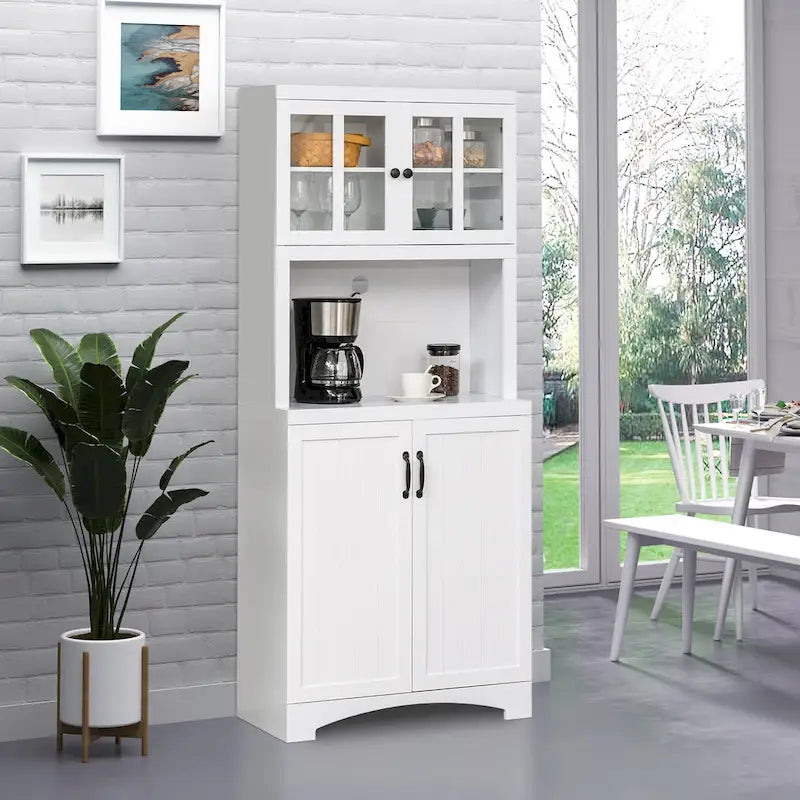 Accent Kitchen Buffet and Hutch Wooden Storage Cupboard with Glass Framed Door
