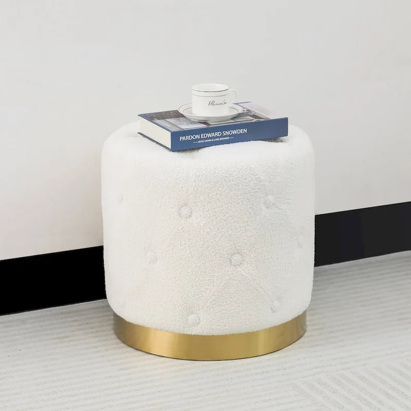 Pouf rotondo in velluto, poggiapiedi per toeletta con base placcata oro