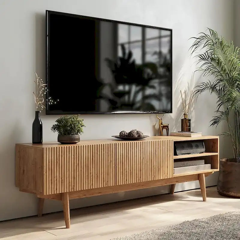 Mobile TV con gambe in legno adatto a televisori fino a 65 in