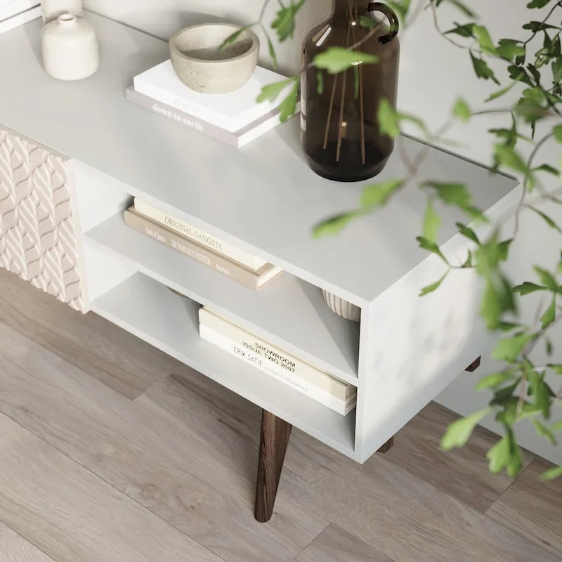 Mobile TV con gambe in legno adatto a televisori fino a 65 in